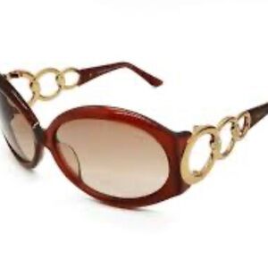 Salvatore Ferragamo Oversized Sunglasses Brown Gold Made in Japan w/ Case